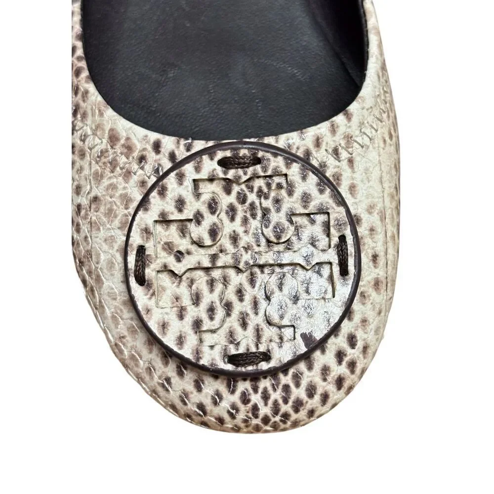 Tory Burch MINNIE TRAVEL BALLET STAMPED SNAKE LEATHER NWB Size 5